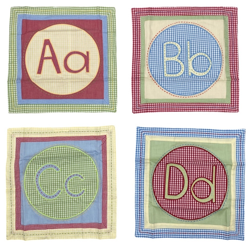 NEW Pottery Barn Kids Gingham Checked A B C D Placemats Wall Hangings Square